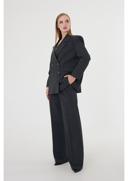 Kadın Siyah Poliviskon Blazer Ceket Pantolon Takım modelleri