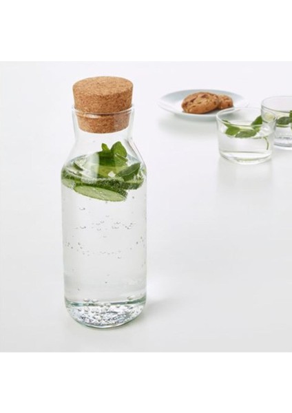 Kahverengi 1000ML Mantar Kapaklı Su Şişesi, Sürahi ve Karaf Seti
