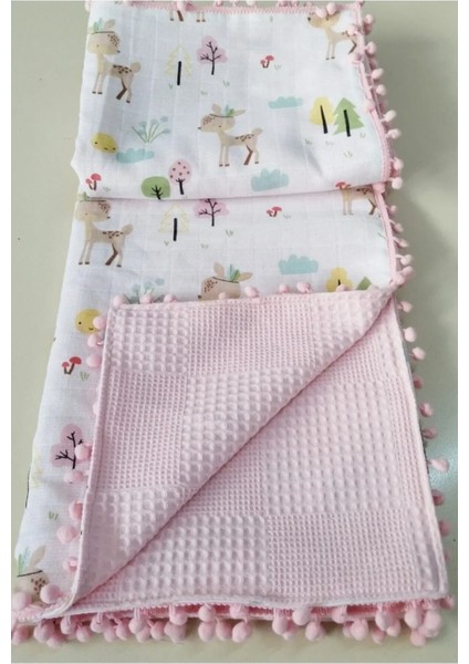 Pamuk Ceylanlı Müslin ve Pembe Pikeli Çift Kat Örtü (110X110 Ölçülerinde) fiyatları