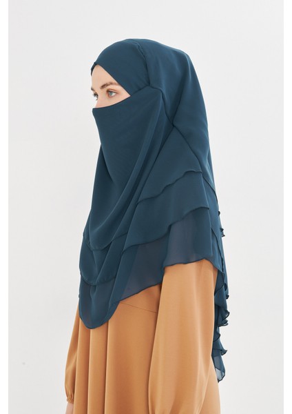 Kadın Şifon Kat Kat Tesettür Şal – Bağlamalı Niqablı Model