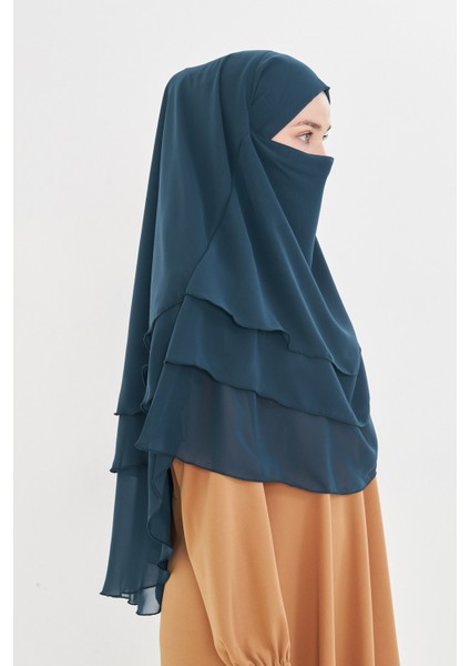 Kadın Şifon Kat Kat Tesettür Şal – Bağlamalı Niqablı Model