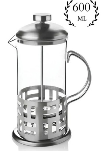 Metal French Press Dayanıklı Malzeme Filtre Kahve ve Bitki Çayı Demliği 600 ml