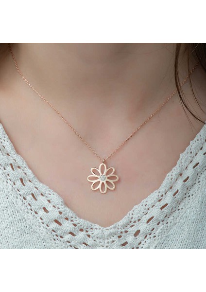 925 Ayar Gümüş Rose Çiçek Bayan Gümüş Kolye T5115 fiyatları