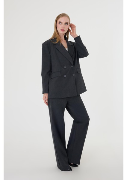Kadın Siyah Poliviskon Blazer Ceket Pantolon Takım fırsatları