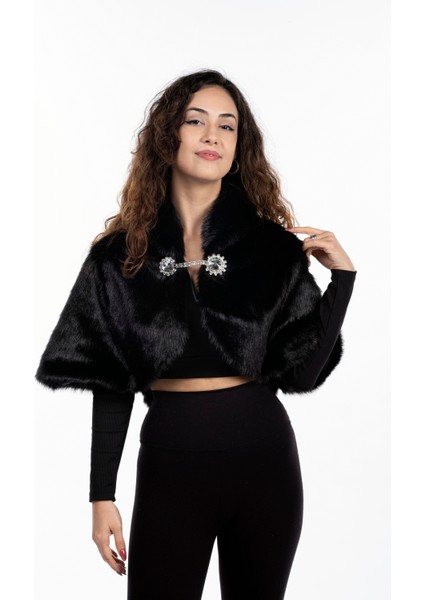 Gizli Kollu Kürk Abiye Gelinlik Üstü Broşlu Etol Bolero