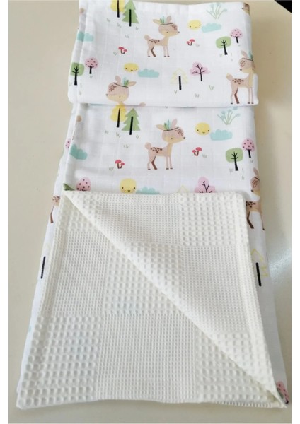 Pamuk Ceylanlı Müslin ve Krem Pikeli Çift Kat Örtü (110X110 Ölçülerinde) fiyatları