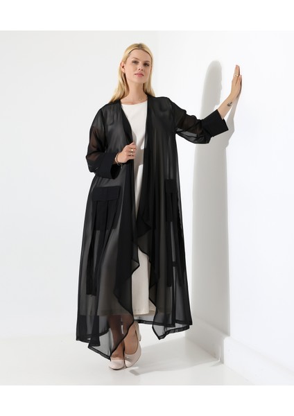 Cep Detaylı Dökümlü Uzun Hırka