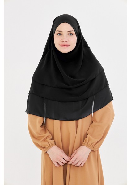 Kadın Şifon Kat Kat Tesettür Şal – Bağlamalı Niqablı Model
