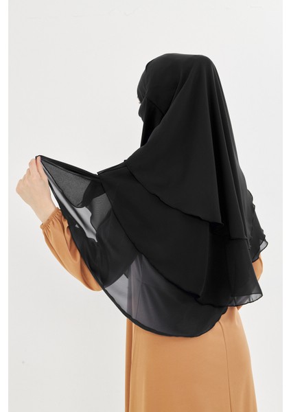 Kadın Şifon Kat Kat Tesettür Şal – Bağlamalı Niqablı Model