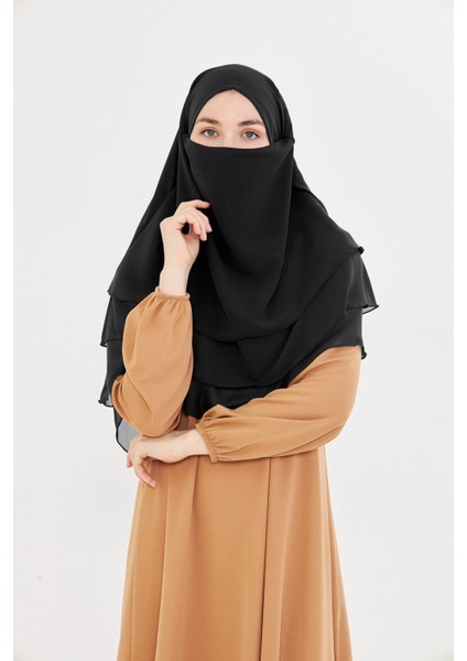 Kadın Şifon Kat Kat Tesettür Şal – Bağlamalı Niqablı Model