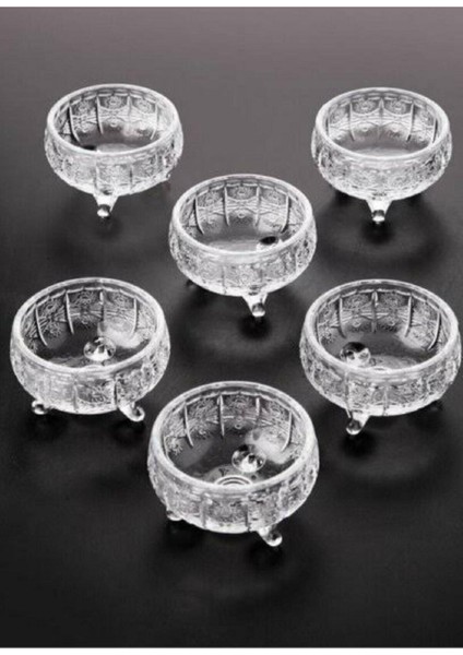 6'lı Kristal Ayaklı Cam Kase Seti, Çerezlik, Şekerlik, Lokumluk, 192ML