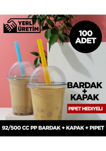 92/500 cc Pet Bardak Kapak - 100 Adet (Pipet Hediye)