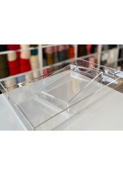 Şeffaf Pleksi Sunum Tepsisi Seti, 35X25 ve 14X22 Cm, 2 Adet fiyatları