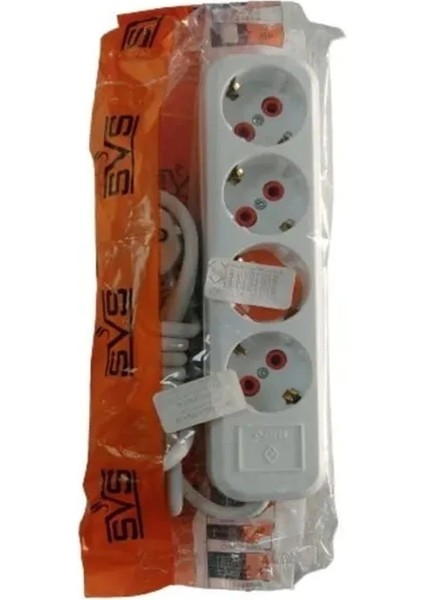 4'lü Topraklı Grup Priz 2 Metre Kablolu Ast 402