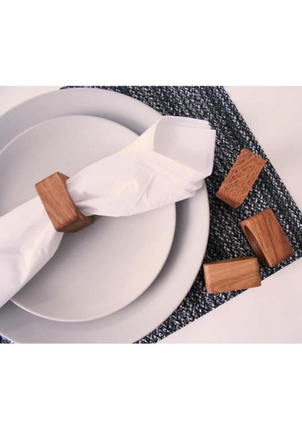 6'lı Kare Ahşap Peçete Halkaları, Servis Için Şık ve Doğal Sunum Yüzüğü, 4 cm