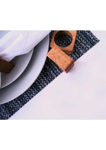 6'lı Kare Ahşap Peçete Halkaları, Servis Için Şık ve Doğal Sunum Yüzüğü, 4 cm modelleri