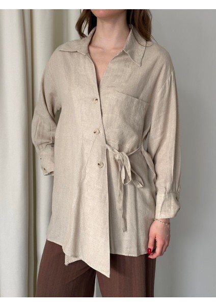 Natural %100 Pamuk Çapraz Düğmeli Beli Kemerli Gömlek fiyatları