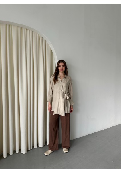 Natural %100 Pamuk Çapraz Düğmeli Beli Kemerli Gömlek indirimleri