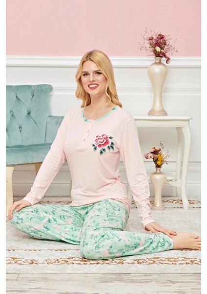 Bayan Uzun Kollu Pijama Takımı Model No 7595