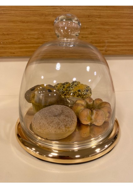 Pasta ve Kek Üfleme Cam Kapak Fanusu ve Pirinç Altın Stantı Çapı 21 cm modelleri