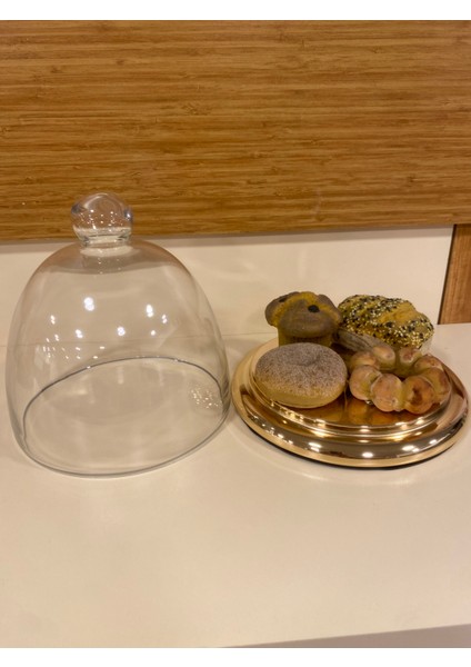 Pasta ve Kek Üfleme Cam Kapak Fanusu ve Pirinç Altın Stantı Çapı 21 cm indirimleri