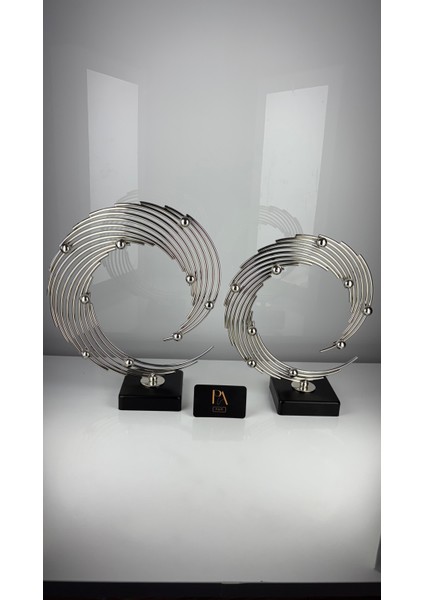 Gümüş Döküm Vidalı 2'li Ayaklı Metal Biblo Aksesuar Masa Konsol Orta Sehpa Dresuar Salon Ofis Dekoru