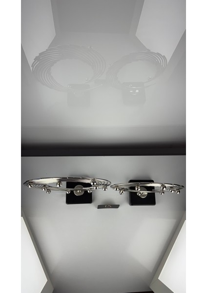 Gümüş Döküm Vidalı 2'li Ayaklı Metal Biblo Aksesuar Masa Konsol Orta Sehpa Dresuar Salon Ofis Dekoru