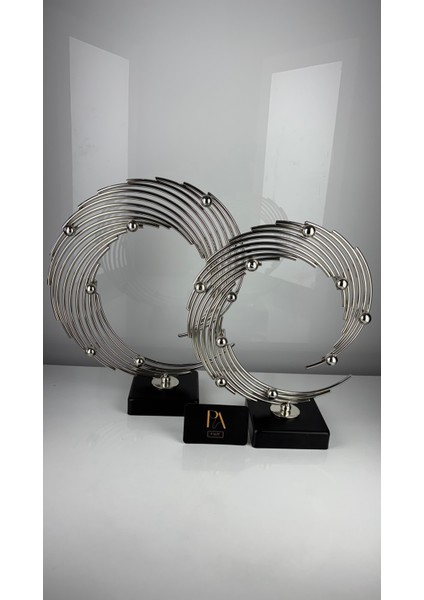 Gümüş Döküm Vidalı 2'li Ayaklı Metal Biblo Aksesuar Masa Konsol Orta Sehpa Dresuar Salon Ofis Dekoru