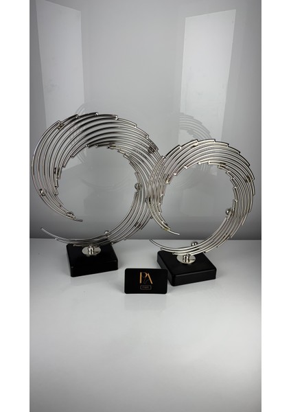 Gümüş Döküm Vidalı 2'li Ayaklı Metal Biblo Aksesuar Masa Konsol Orta Sehpa Dresuar Salon Ofis Dekoru