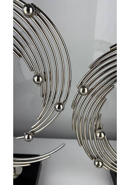 Gümüş Döküm Vidalı 2'li Ayaklı Metal Biblo Aksesuar Masa Konsol Orta Sehpa Dresuar Salon Ofis Dekoru