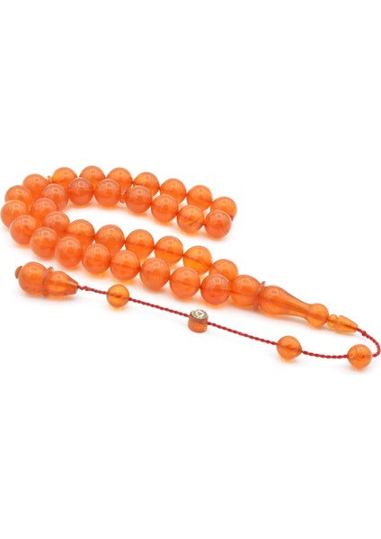 Ismail Karasapan Imzalı Küre Kesim Hareli Turuncu Sıkma Kehribar Tesbih