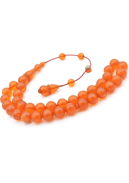 Ismail Karasapan Imzalı Küre Kesim Hareli Turuncu Sıkma Kehribar Tesbih modelleri