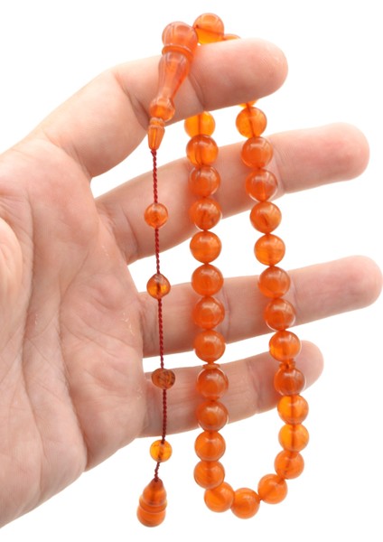 Ismail Karasapan Imzalı Küre Kesim Hareli Turuncu Sıkma Kehribar Tesbih fırsatları