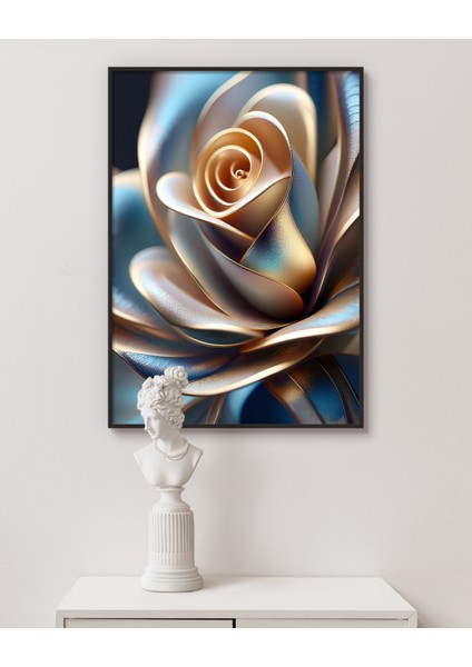 Metal Çerçeveli Gerçek Camlı Tablo, Gül Temalı Dijital Baskı Tablo, Salon, Oturma Odası Tablo