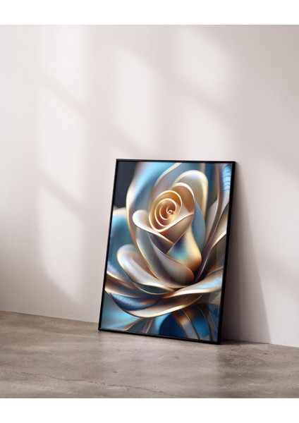 Metal Çerçeveli Gerçek Camlı Tablo, Gül Temalı Dijital Baskı Tablo, Salon, Oturma Odası Tablo