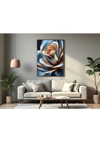 Metal Çerçeveli Gerçek Camlı Tablo, Gül Temalı Dijital Baskı Tablo, Salon, Oturma Odası Tablo