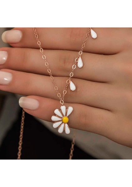 925 Ayar Gümüş Papatya Seviyor Sevmiyor Bayan Gümüş Kolye T5982