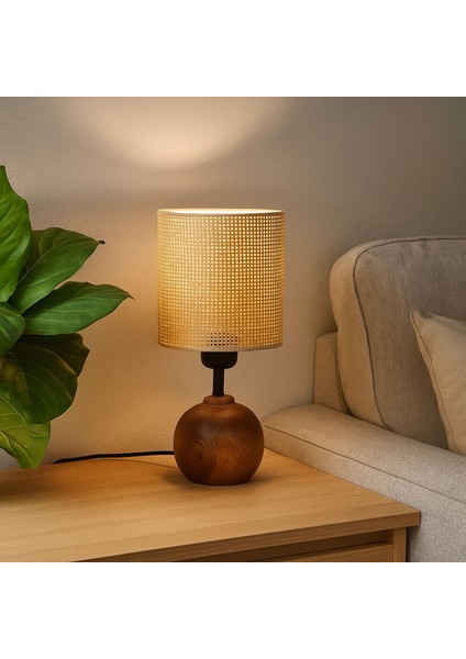 Lighting Simena Ahşap Abajur - Kahverengi / Ceviz - 36X15X15 cm