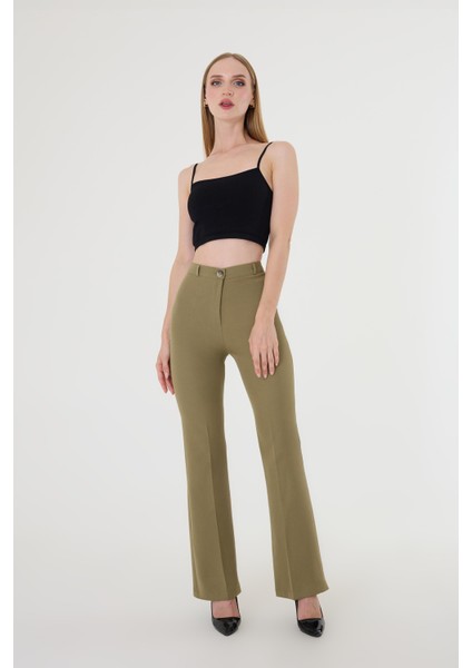 Kadın Haki Ispanyol Paça Pantolon