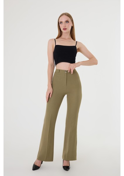Kadın Haki Ispanyol Paça Pantolon modelleri