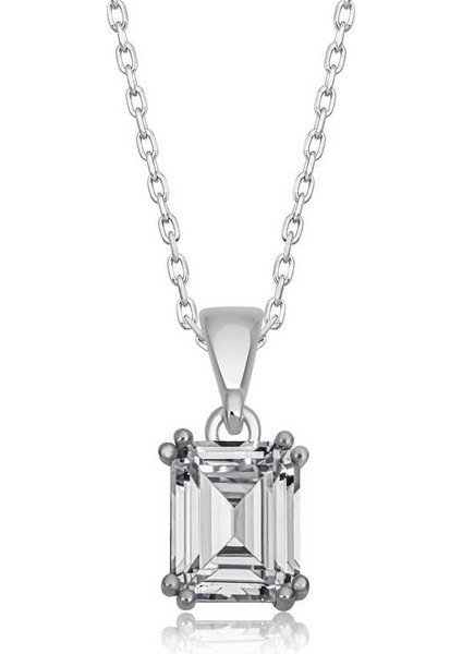 925 Ayar Gümüş Kare Zirkon Taşlı Kadın Gümüş Kolye T6913