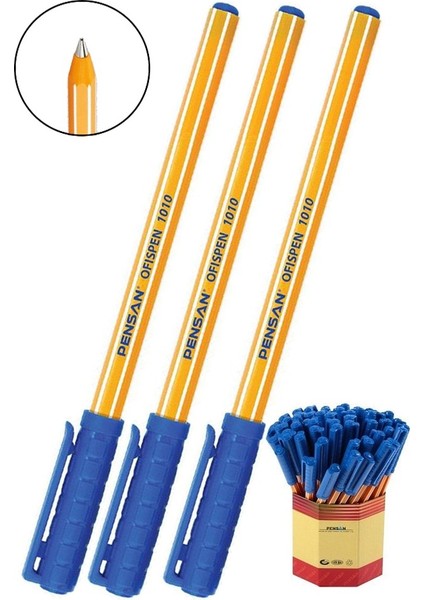 Mavi Tükenmez Kalem 1010 1.0mm 3 Adet Pensan Büro Ofispen Büro Plastik Kapaklı Tükenmez Kalem