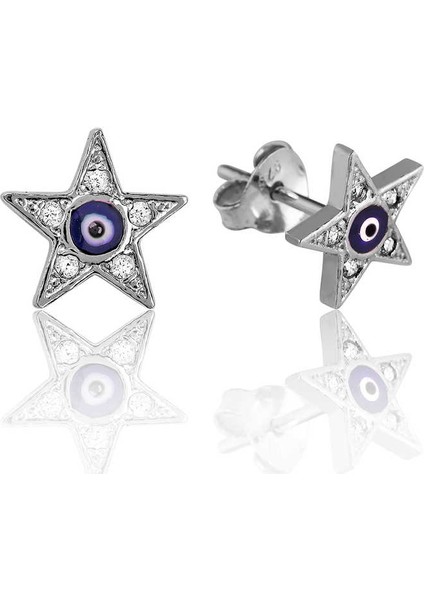 925 Ayar Gümüş Nazarlı Yıldız Çivili Küpe EA1160112