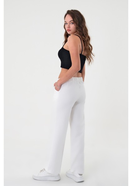 Kadın Beyaz Lastikli Palazzo Pantolon fırsatları