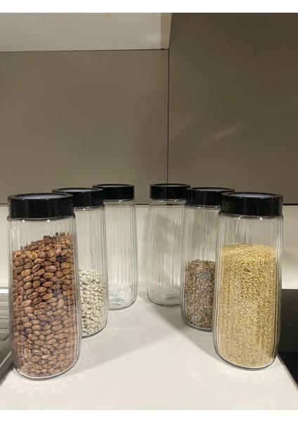 6 Adet Mega Boy Uzun Dik Saydam Kapaklı Çizgili Cam Kavanoz Seti 1500ML Erzak Saklama Kabı fiyatları