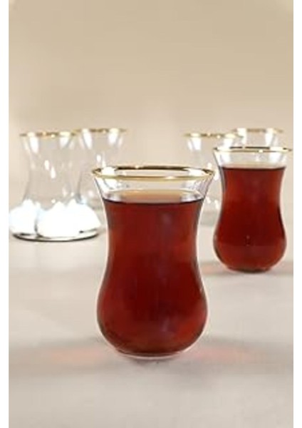 Yaldızlı Ithal Çay Bardağı Seti 6'lı, 120 Cc, Şeffaf ve Şık Tasarım