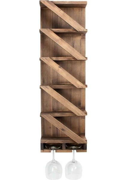 Rustik Masif Ahşap Modern Şaraplık ve Kadeh Askılık Duvar Rafı