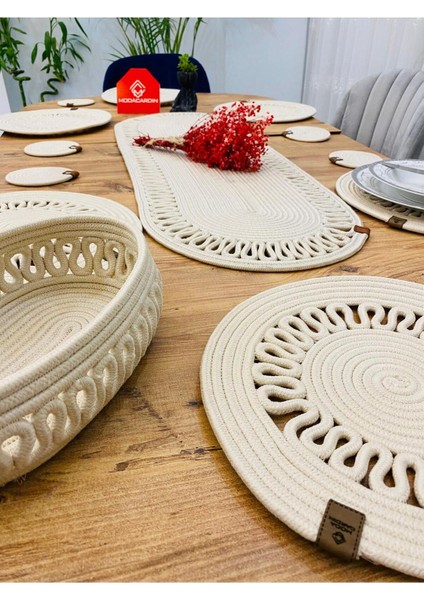 Bej Hasır Jüt Sunum Takımı: Tabak, Supla, Amerikan Servis, Runner, Sepet ve Bardaklık (14'lü) modelleri
