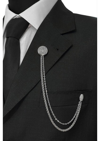 Gümüş Renk Çapa Ceket & Damatlık & Blazer Zincirli Yaka Aksesuarı fiyatları