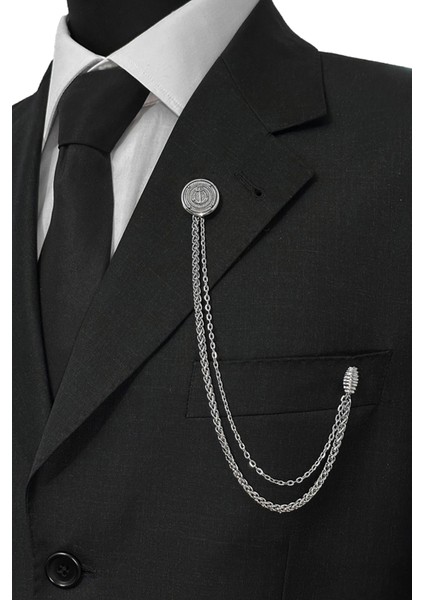 Gümüş Renk Çapa Ceket & Damatlık & Blazer Zincirli Yaka Aksesuarı modelleri